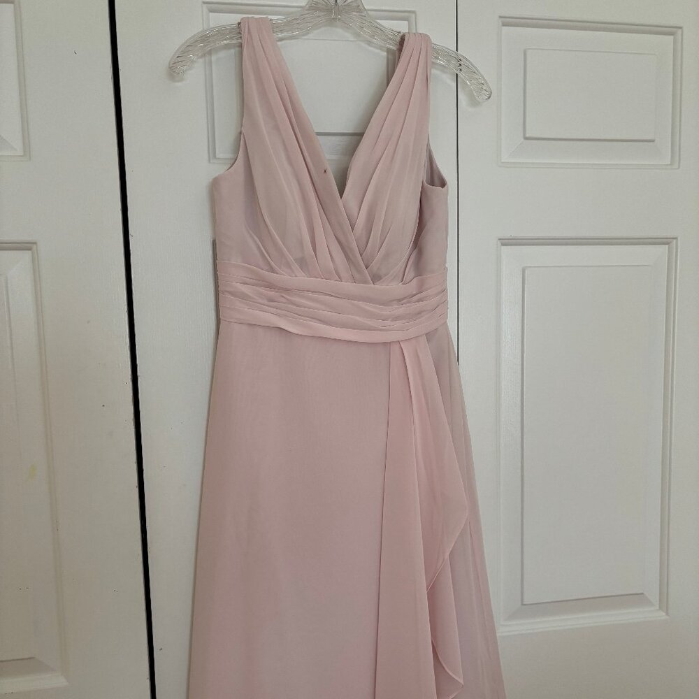 Azazie Iliana Blushing Pink A-Line V-Neck Pleated Chiffon Dress